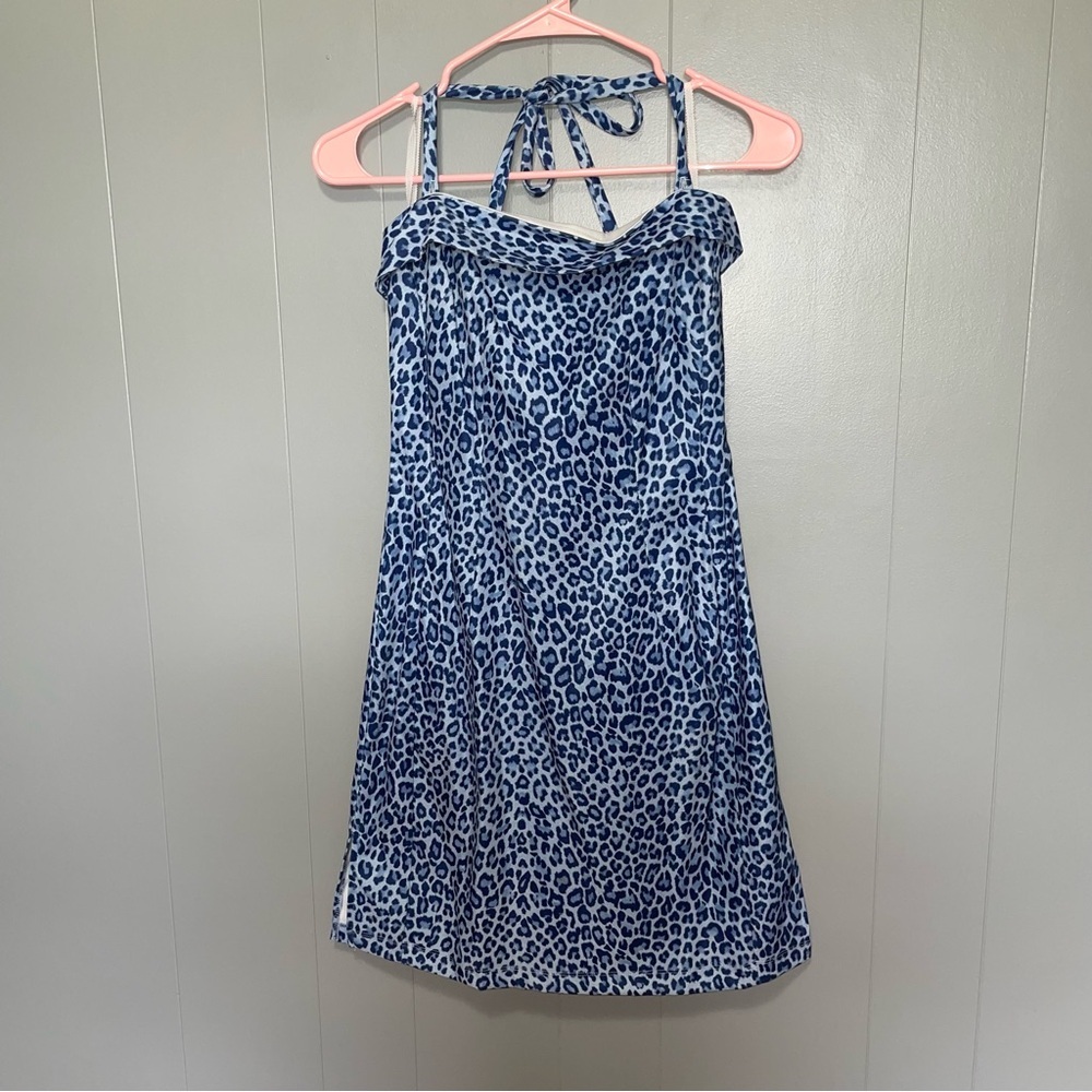 My Michelle Y2K Blue Leopard Print Halter Mini Dress Small